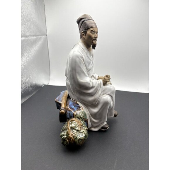VINTAGE CHINESE SHIWAN MUDMAN STATUE Farmer With Tablet Rare 9” - Picture 7 of 8